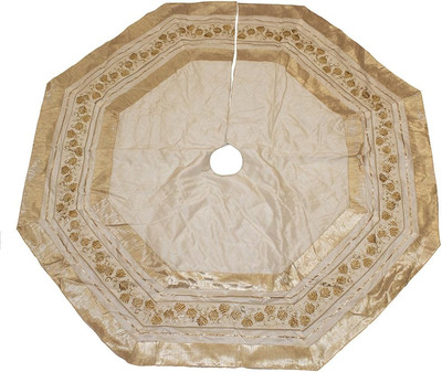 Kurt Adler TS0186 54'' Ivory Treeskirt with Gold Pinecones
