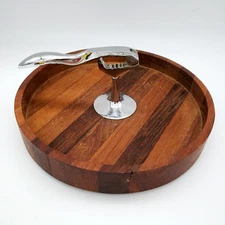 Vintage Handcrafted Atapco Siamese Teak Stained Nut Bowl Built-In Nutcracker