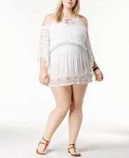 Raviya Crochet Cold-Shoulder Tunic Cover-Up 75025 White M, 2X NWT