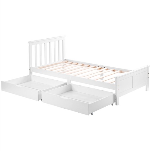 Wooden Single Double Bed Frame White With Storage 2 Drawers Bedroom Furniture - Picture 21 of 47
