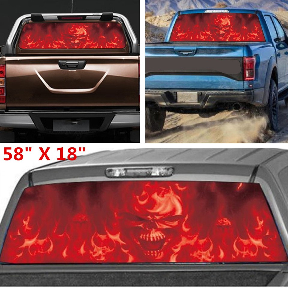 Car Sticker Rear Window Vinyl Decal Decoration Flaming Skull Head ...