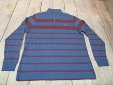 NICE Chaps Blue Red Striped 1/4 Quarter Zip Pullover Cotton Sweater Men's XL 