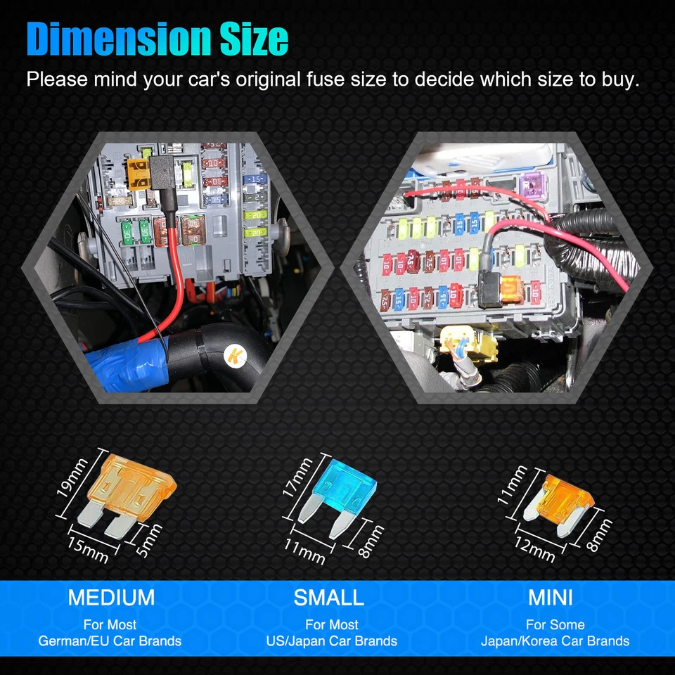 10pc 12V Car Add-a-Circuit Fuse Adapter w/ Standard & Mini Tap Blade Fuse Holder - Image 3 of 4