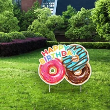 Donut Birthday Decorative Signage-1 PCS 12.8x16.5 inches Multicolor Plastic S...