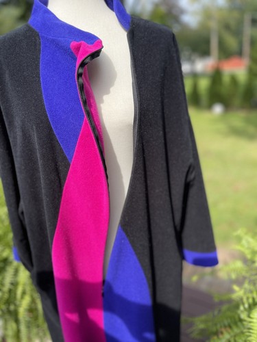 Vanity Fair Womens Robe Extra Large Velour Black Pink Purple Zip Midi Housecoat - Picture 13 of 14