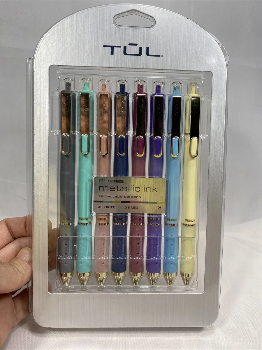 TUL Gel Pens, Med Point, 0.8 mm, Assorted Barrel Color and Metallic Inks, 8  Pens