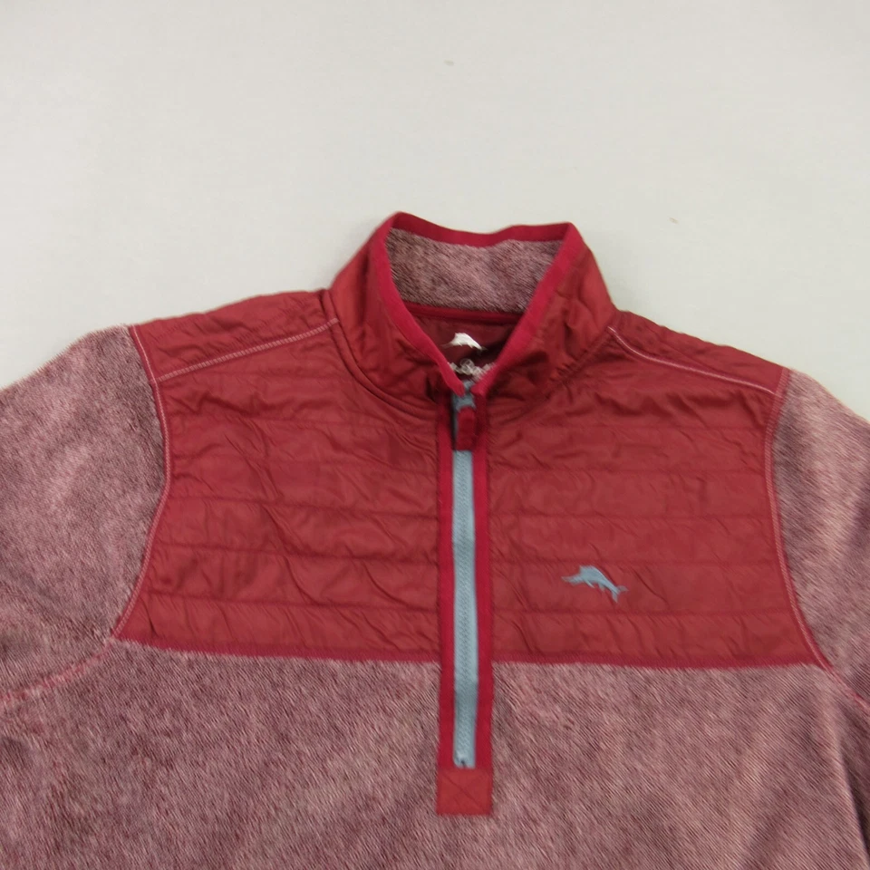 Tommy Bahama Suéter Mujer Mediano Manga Larga 1/4 Cremallera Exterior Pullover Rojo Foto 3 de 4