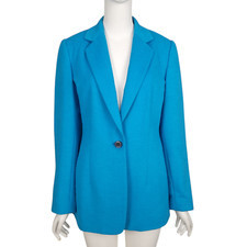 VINTAGE Women's Blazer Jacket 8 Blue Angora Wool Single Button Lined Carlisle