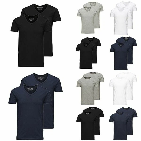 JACK & JONES Herren T-Shirt 2er Pack Basic O-Neck V-Neck Shirt S M L XL XXL