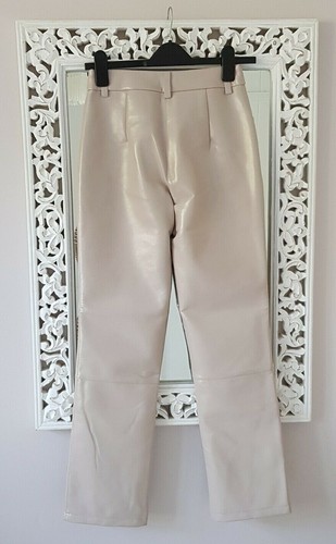 Topshop Pale Grey Pink Vinyl Trousers w/ Pockets, UK Size 8 New - Picture 2 of 5
