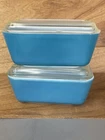 Vintage Pyrex Refrigerator Casserole Dishes Blue 502-B with Lid 1.5pt Set Of 2