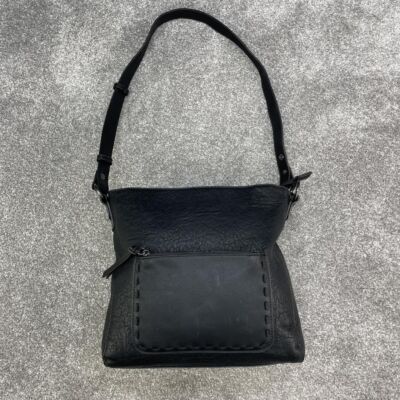 ELEGANGI BLACK HANDBAG FAUX LEATHER ZIP BIG SHOULDER BAG