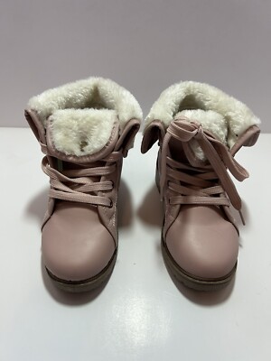 Olivia Miller Pink Faux Fur Fold Over Cuff Ankle Boots Youth Girls