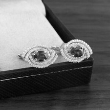 Natural Smoky Quartz & CZ Gemstones 925 Sterling Silver Cufflinks For Men's #859