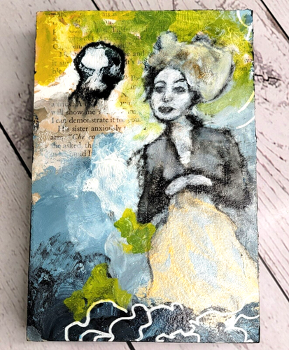 Original Art Small Painting on Wood Signed Spooky Fun 4x6" Gallery Wall