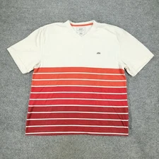 Ecko Unlimited Shirt Men's 2XL White Red Striped V-Neck Short Sleeve Patch Logo