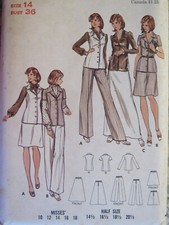 VTG 70s BUTTERICK 3091 Misses Shirt in 3 Looks Skirts Pants PATTERN 14/36B UC