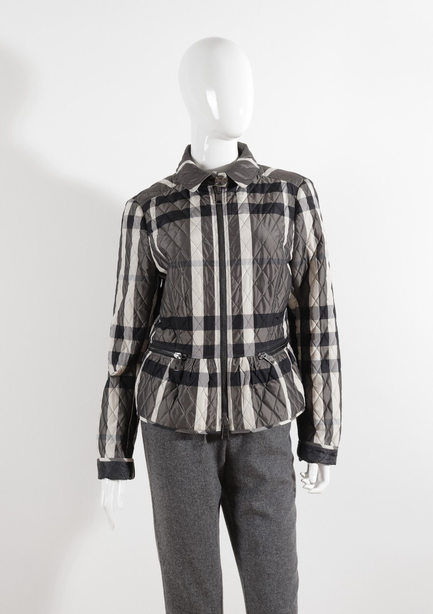 BURBERRY LONDON Grey Check Qulited Zip Jacket Size UK12 US10 BURBERRY LONDON Grey Check Qulited Zip Jacket Size UK12 US10