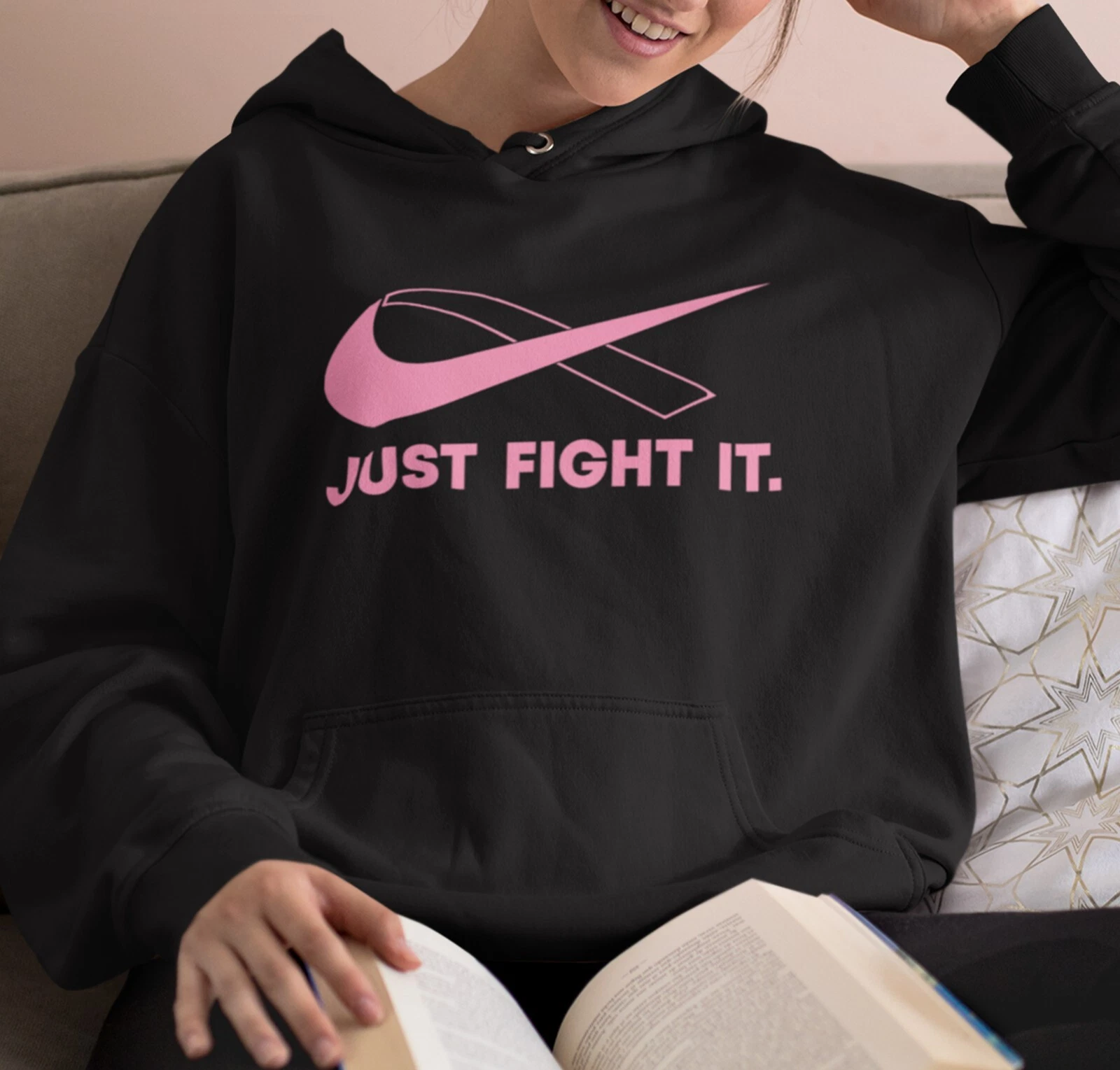Just Fight It Hoodie PINK Ribbon Shirt Breast Cancer Hoodie Mom Shirt Survivor