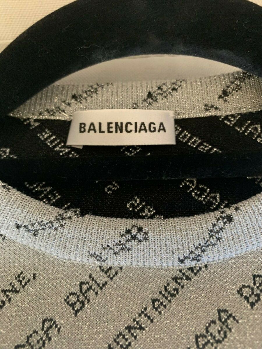 AUTH Balenciaga Silver Logo All Over Jacquard Sleeveless FR AUTH Balenciaga Silver Logo All Over Jacquard Sleeveless FR