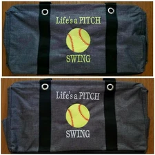 NEW Thirty One MEDIUM Utility Tote Softball Game Sports Bag Life's a Pitch Swing
