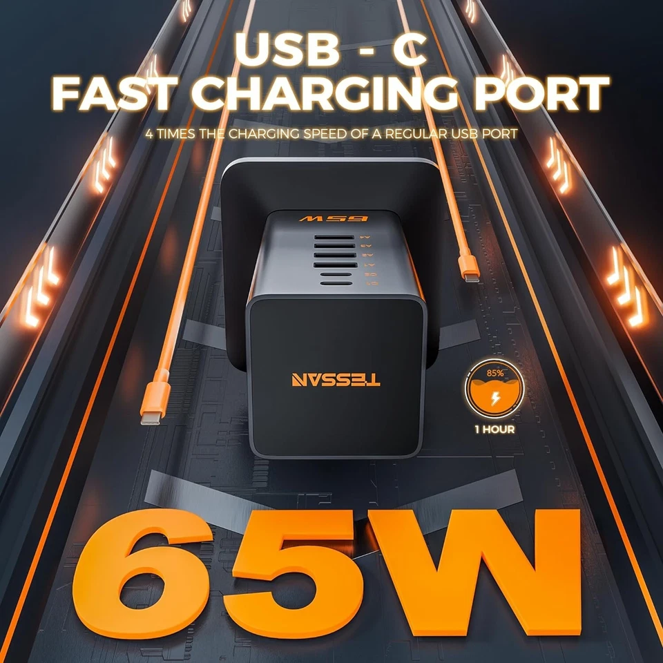 65W Fast Charger Tower USB Charging Station Type C Desktop Charger with 3 AC - Image 4 of 4