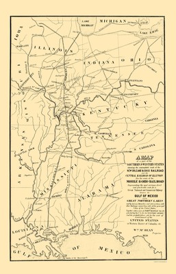 Railroad Map Gulf of Mexico Northern Lakes Proposed Rail Lines McBean 1850 23x35