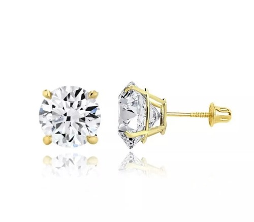 14K Gold GRA zertifiziert D Farbe VVS1 Runde Moissanit Schraubverschluss Ohrstecker Ohrringe - Bild 1 von 14