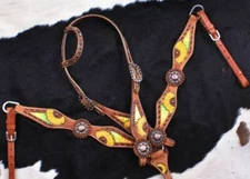 Western Horse Leather Tack Set Sunflower Buckstitch Design Bridle Breast Collar