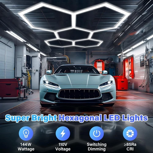 5 Illuminazione LED Esagonale Esagonale Dettagli Auto Vendita Garage Officina Casa Palestra Parete - Foto 2 di 19
