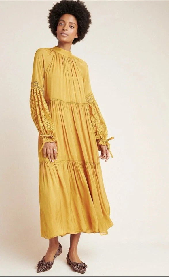 Vestido maxi Anthropologie x ATSU andaluz em mel tamanho M boho chique fada - Imagem 2 de 4