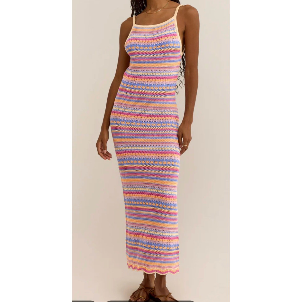 Z Supply Santa Cruz Striped Crochet Sleeveless Maxi Dress Pink Purple Small