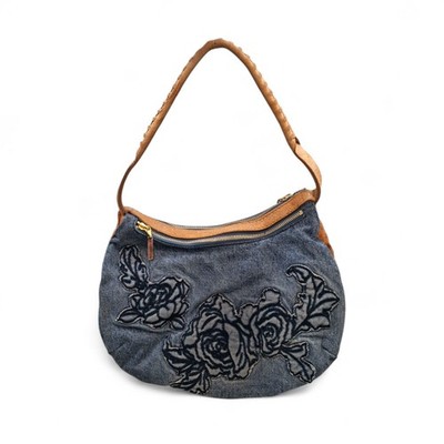 Roberto Cavalli Vintage Floral Embroidered Denim Shoulder Bag | Tariffs Prepaid