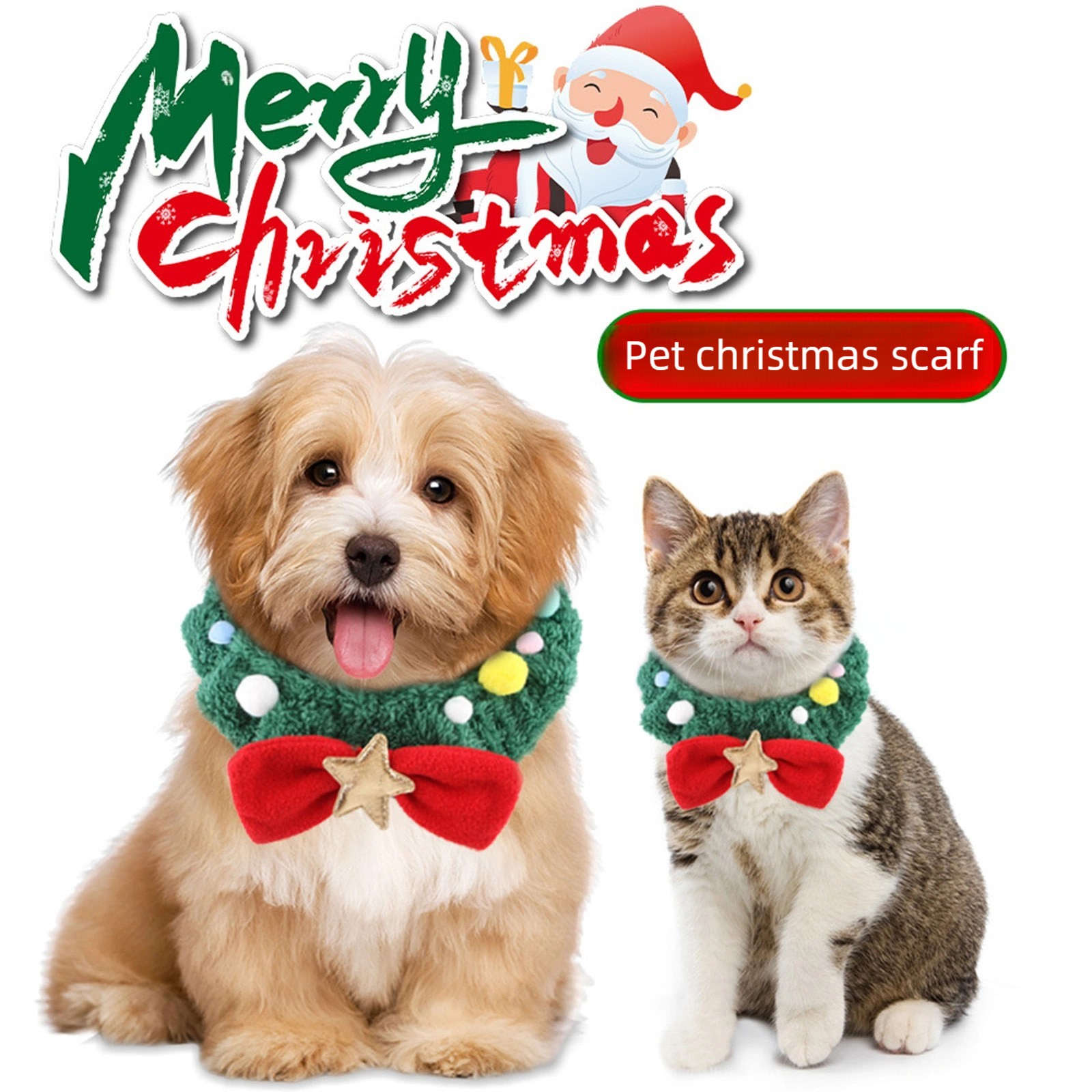 Set Collare e Cappello Pompon Cani Gatti Accessori Stella Regolabile Costumi Scaldacollo