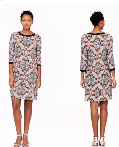 New J Crew Misty Fog Floral Medallion Silk Shift Dress 0 - Picture 3 of 9
