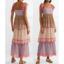 Zimmermann Juniper Dress Size 1 AU 10 US 6 Silk Floral Print Tiered Strappy Maxi