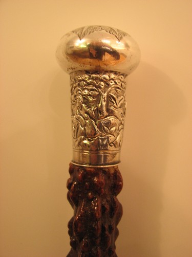 Chinese antique walking stick with serling silver top