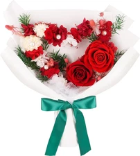 Forever Flowers Preserved Flower Bouquet Red Roses Heart Shape Natural Real Long