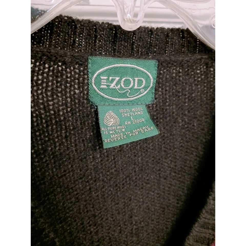 Vintage Izod Shetland Wool Vest Mens L Black Knit Sweater Vest - Изображение 2 из 4