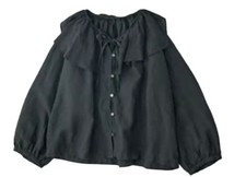 Nest Robe Black Linen Ruffle Blouse -Used, 100 Linen, Japan Shipping