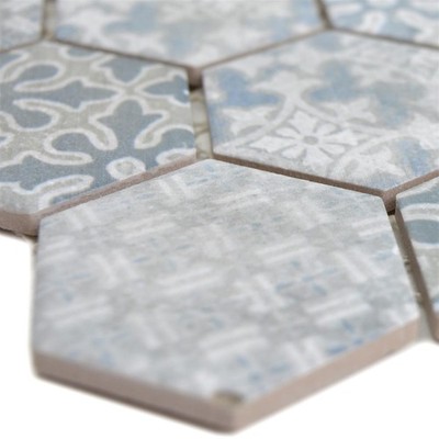 Keramikmosaik Fliesen Retro Vintage Optik Lawinia Hexagon Blau