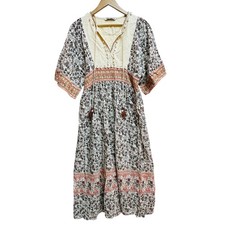 ZARA Floral Print 3/4 Sleeve Bohemian Pooka Shell Midi Peasant Dress Sz M Small