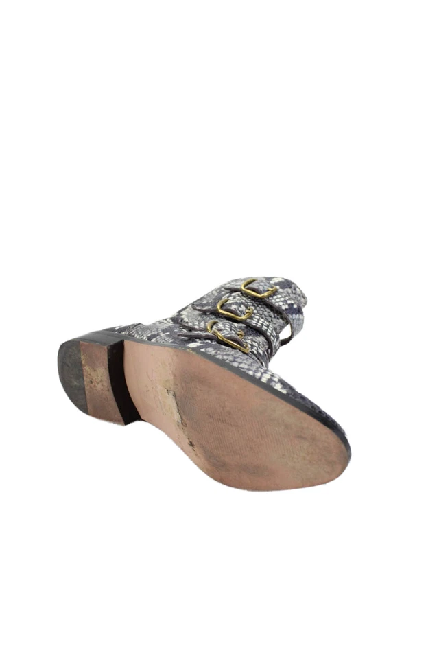 Botas J Crew Mujer Cremallera Lateral Cuádruple Hebilla Estampado Serpiente Cuero Gris Talla 6.5 Foto 4 de 4