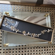 New Gold  Crystal Wedding Boho Hair Vine Bridal Accessories Headpiece 12.5 in