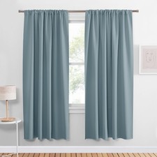 PONY DANCE Dusty Blue Curtains Living Room 2 Panels Set Light Blocking Rod Pocke