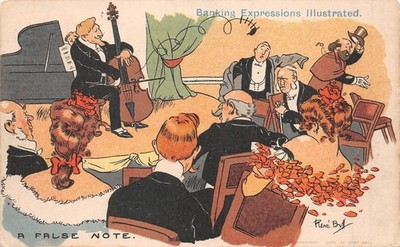 POSTKARTE COMIC ILLUSTRIERT BANKAUSDRÜCKE EINE FALSCHE NOTE