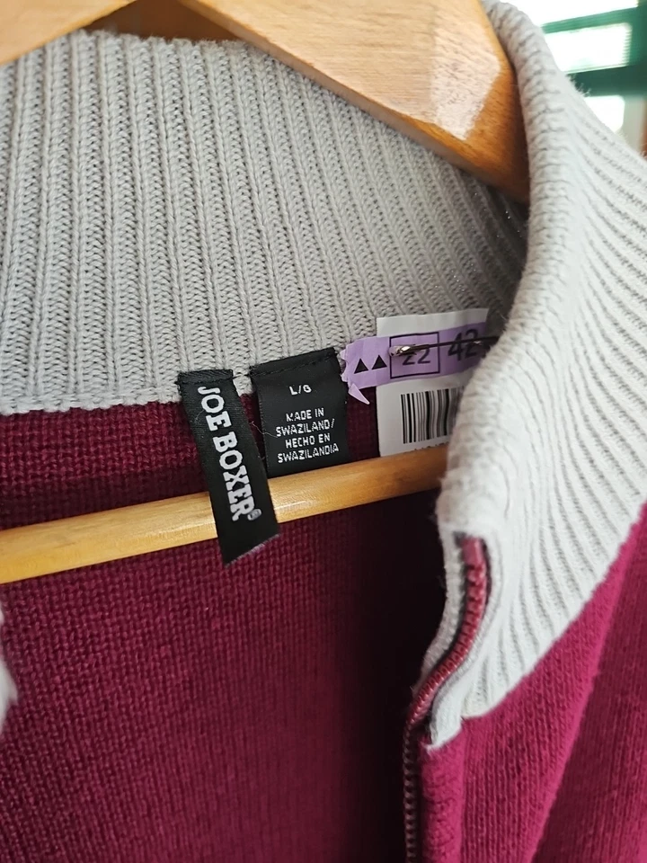 Joe Boxer Burgundy and Tan Color Block Zip Front Cardigan / Shacket, Size L - Image 2 of 4