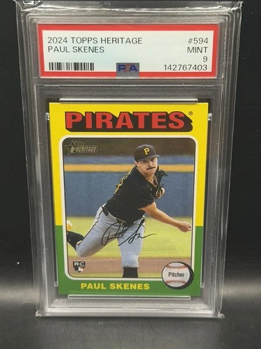 PAUL SKENES PSA 9 RC ROOKIE 2024 TOPPS HERITAGE BASEBALL CARD #594