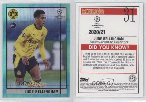 2020 Merlin Collection Chrome UCL Aqua Prism Refractor Jude Bellingham Rookie RC