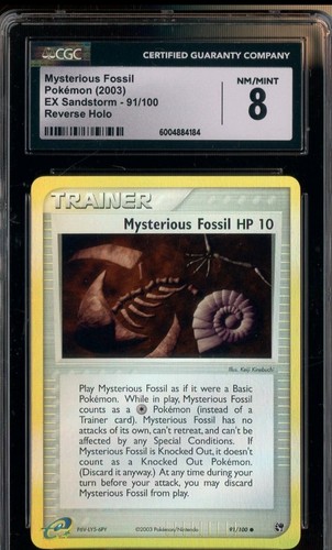 2003 Pokemon Ex Sandstorm #91/100 Mysterious Fossil Reverse Holo CGC 8 NM-MT